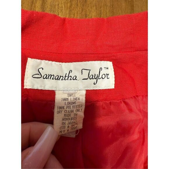 Vintage Samantha Taylor Womens Linen Blazer Size 2X Red Lined Single Breasted - Picture 5 of 8